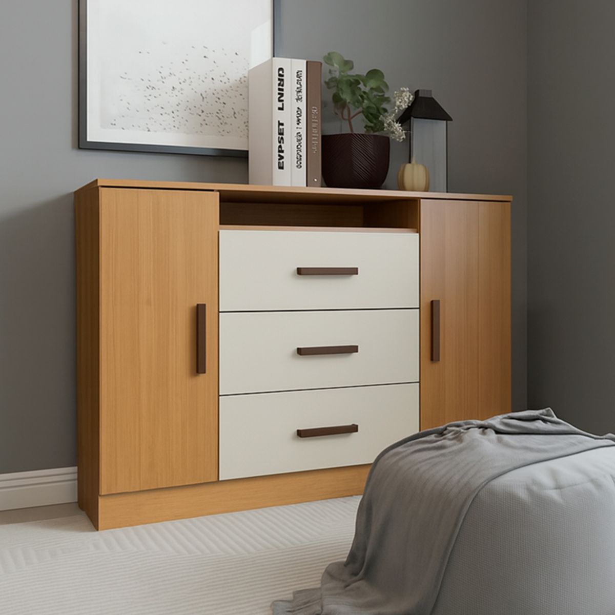 EXIT - Cómoda 3 Cajones 2 Puertas 122x94x43 cm