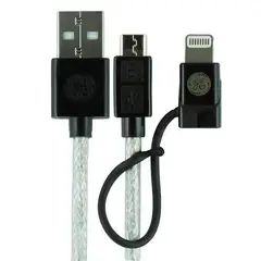 GENERAL ELECTRIC - Cable 2 en 1 Micro USB + Conector Lightning 180 Mts - Negro