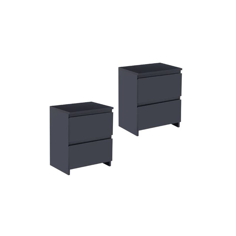 GENERICO - Pack 2 Veladores Cajon Doble Minimal Oscuro