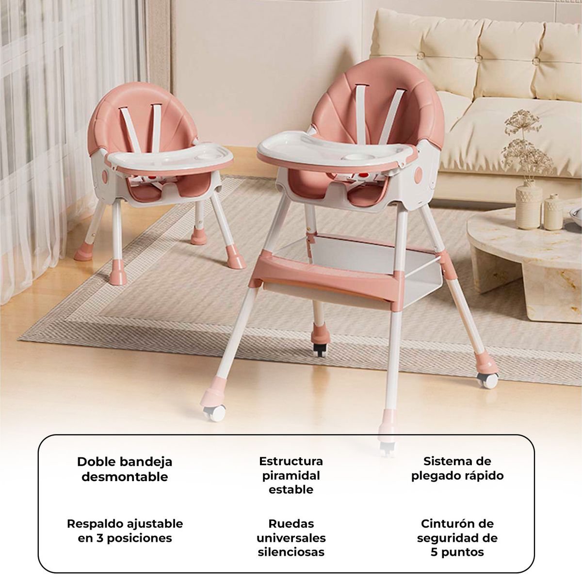 MUNDO ONLINE - Silla Comer Bebe Doble Altura Safe Baby Rosado