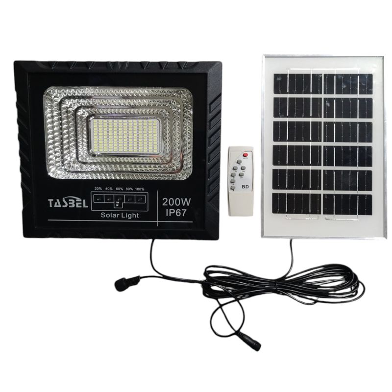 GENERICO - Foco Reflector LED 200W IP67 Panel Solar Control Remoto 28cm x24cm