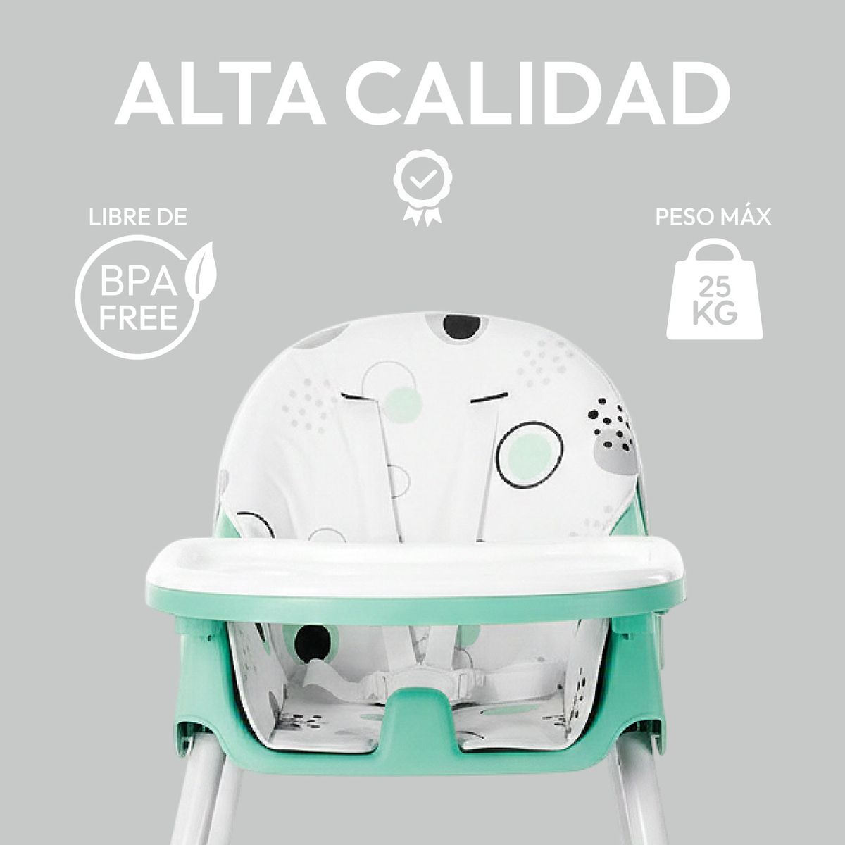 MON PETIT - Silla Comer Bebe Doble Altura Safe Baby Turquesa