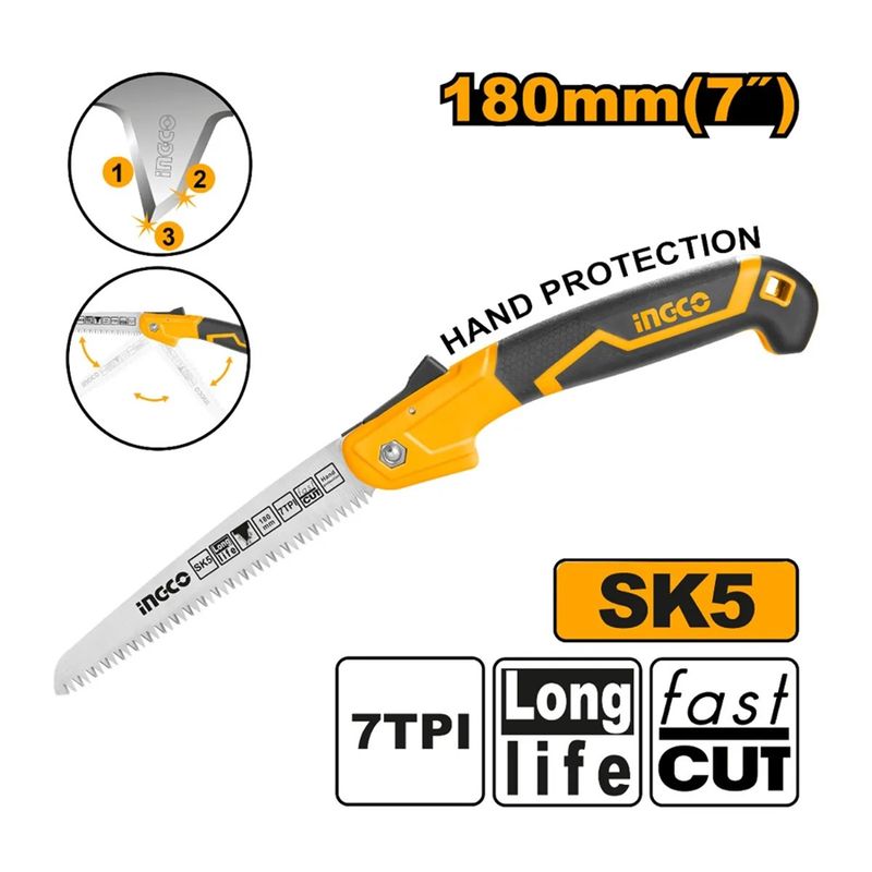 INGCO - Serrucho Plegable Multiuso De Poda 180mm 7p Ingco Hfsw1808