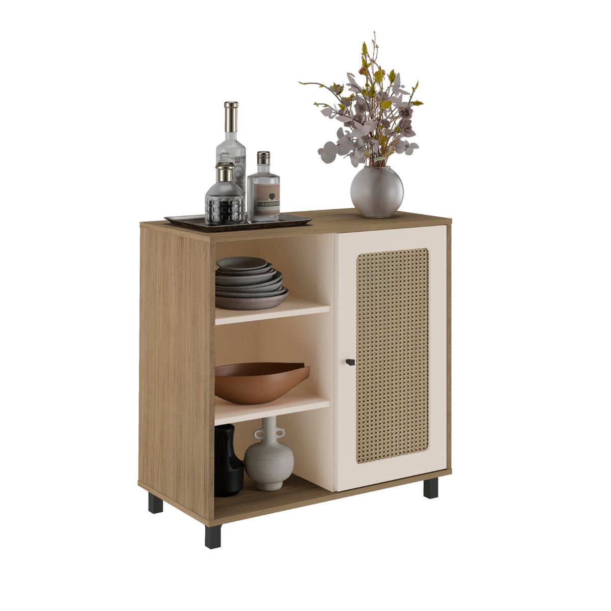 EXIT - Aparador Buffet 1 Puerta 3 Estantes 80x80x40 cm Roble Beige - Charlotte