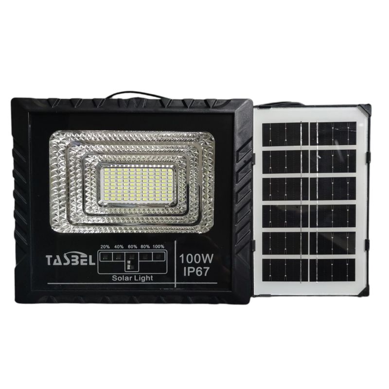 GENERICO - Foco Reflector LED 100W IP67 Panel Solar Control Remoto 25cmx21cm