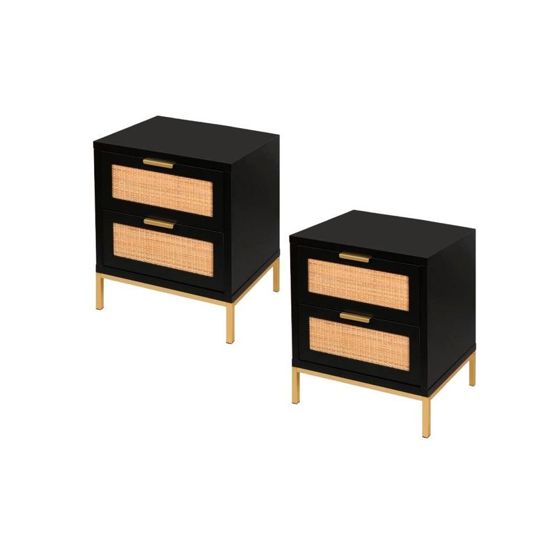 GENERICO - Pack 2 Veladores Rattan Dark Dos Cajones