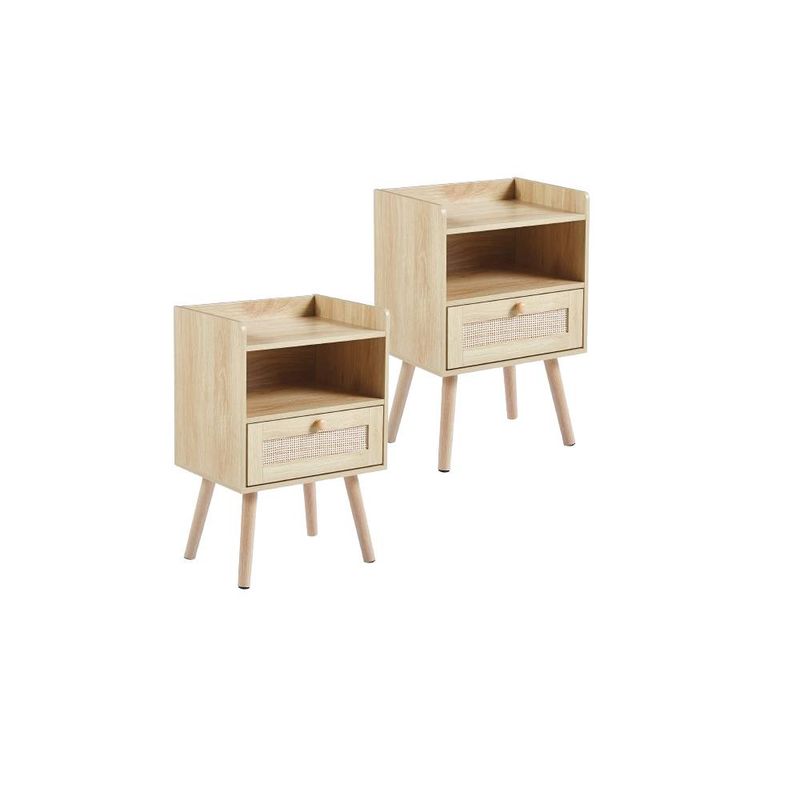 GENERICO - Pack 2 Veladores Mesh Rattan con Cajon y Espacio