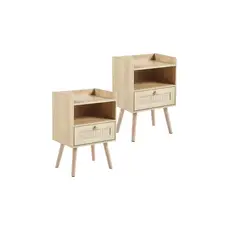 GENERICO - Pack 2 Veladores Mesh Rattan con Cajon y Espacio