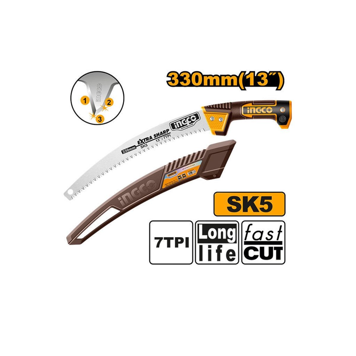 INGCO - Serrucho De Poda Curvo 330 Mm 13 Pulgadas Ingco Hps3306