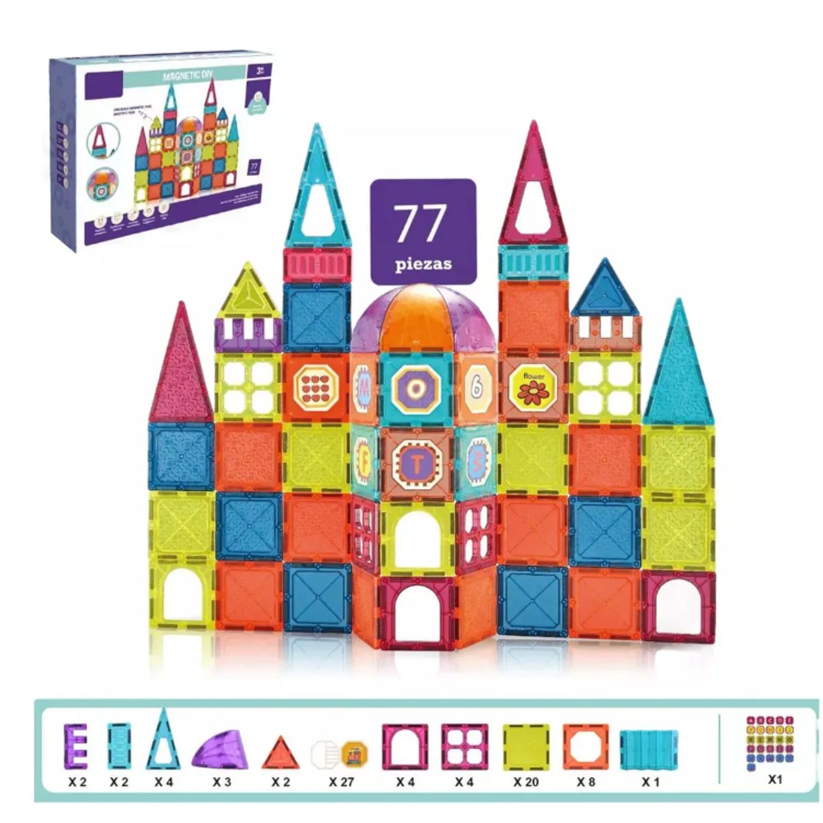 GENERICO - Juguete Construcción Bloques Magnéticos 77 Piezas
