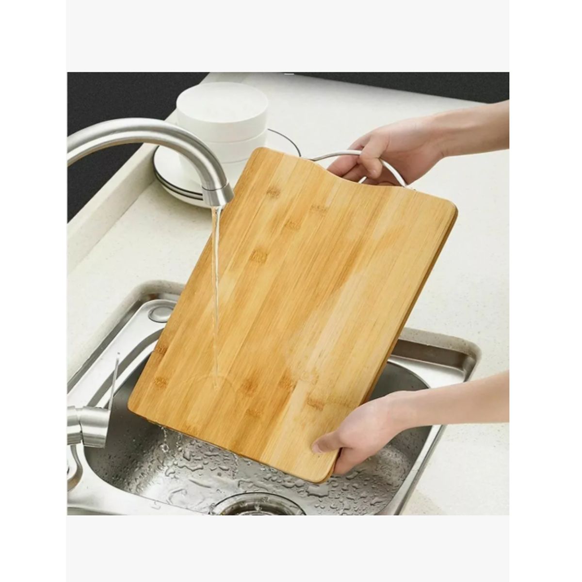 GENERICO - Tabla De Cocina Para Cortar Bambú Firme Mango Metálico 34cm