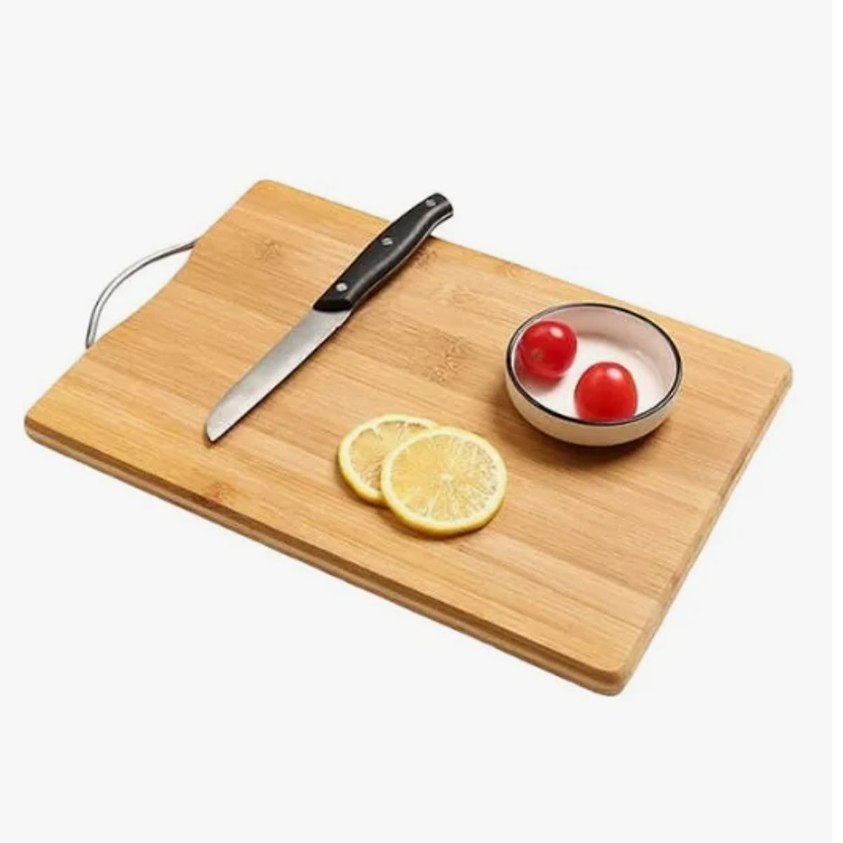GENERICO - Tabla De Cocina Para Cortar Bambú Firme Mango Metálico 34cm