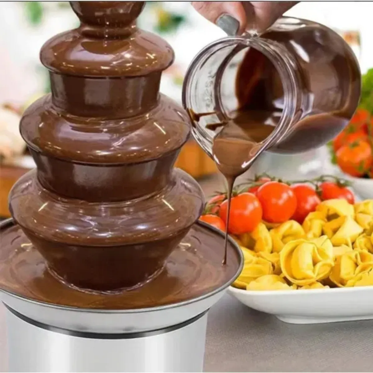MOVI - Cascada Fuente Chocolate Fondue 4 Niveles Acero Inoxidable