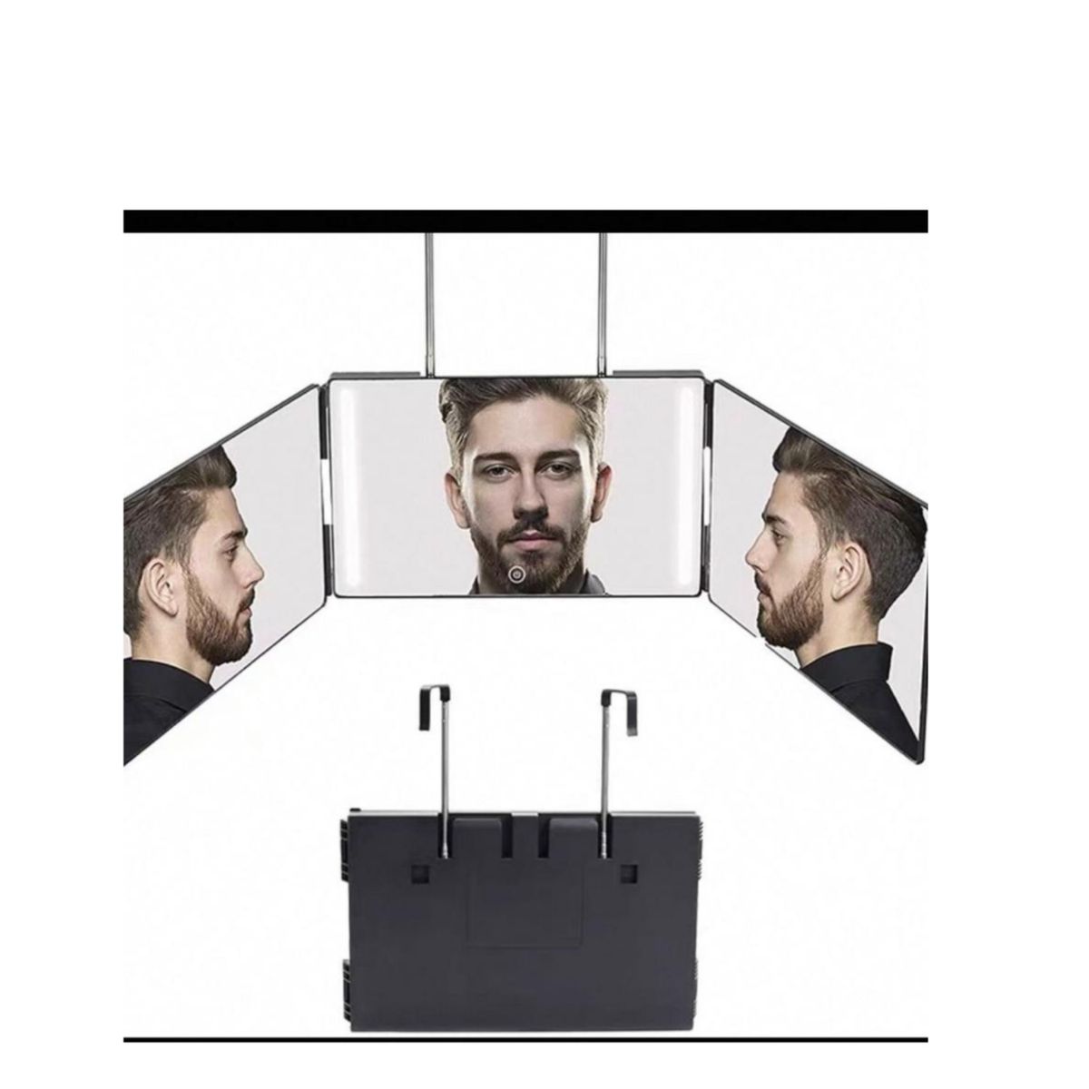 GENERICO - Espejo De 3 Vías Corte Pelo Triple De 360° Ganchos Y Luz Led