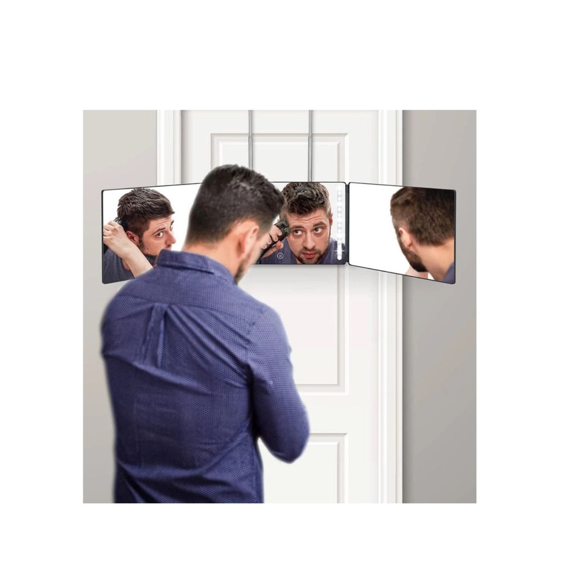 GENERICO - Espejo De 3 Vías Corte Pelo Triple De 360° Ganchos Y Luz Led