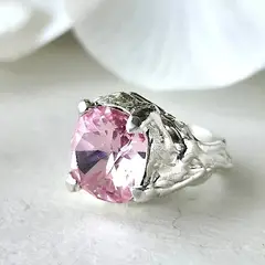 GENERICO - Anillo de plata estilo rústico con cristal austriaco rosa