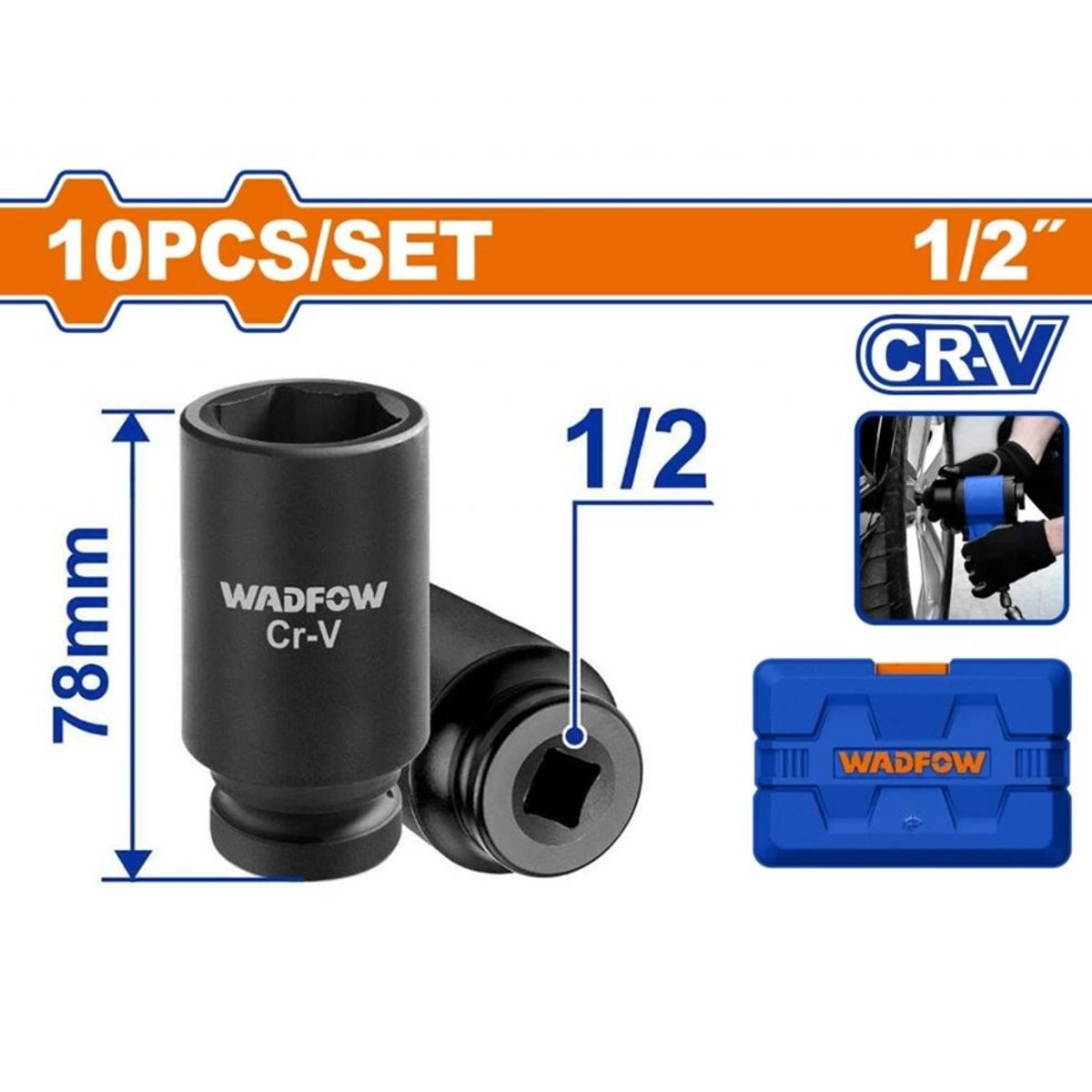 WADFOW - Set Dados De Impacto Largos 10 Pz 1/2 Pulgada Wadfow Wms2d02
