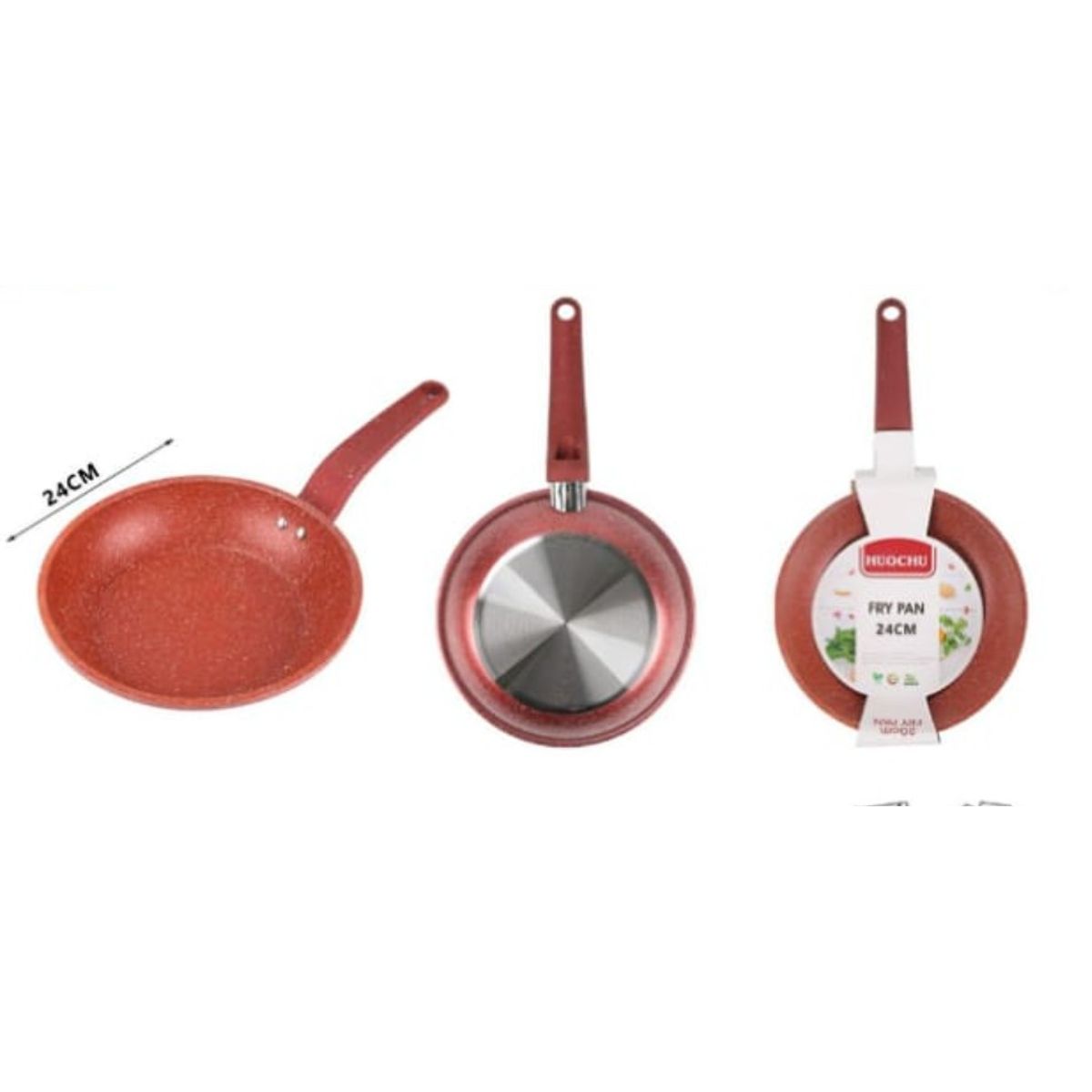 GENERICO - Sarten Antihaderente Para La Cocina 24 Cm Redondo Rojo