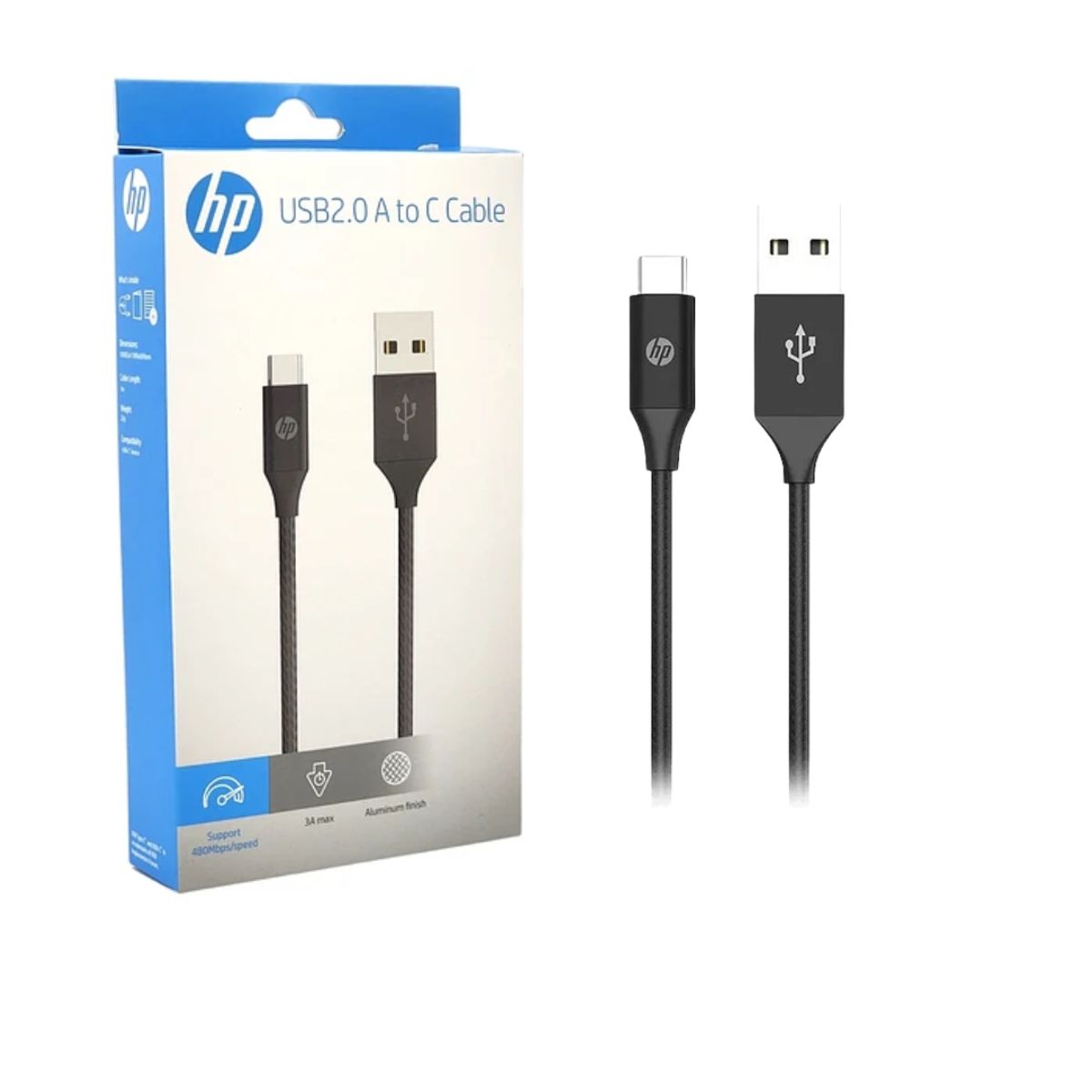 HP - Cable Hp Usb Tipo-c 1 Metro Negro Carga Rápida Datos 480mbps