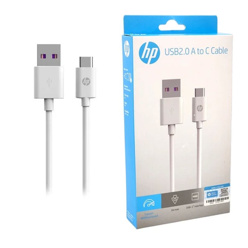 HP - Cable HP USB Tipo-C 2M Blanco Carga Rápida 3A y Transferencia 480 Mbps