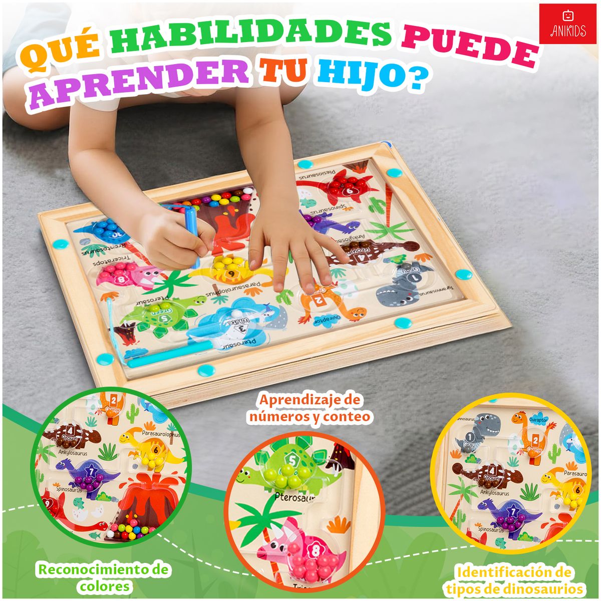ANIKIDS - Laberinto Magnético Juguete Didáctico Montessori Madera Niño