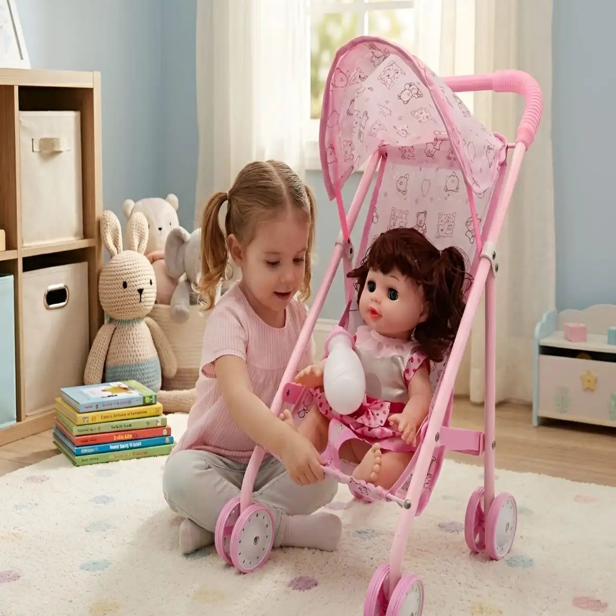 GENERICO - Set Muñeca Interactiva con Coche de Paseo Plegable