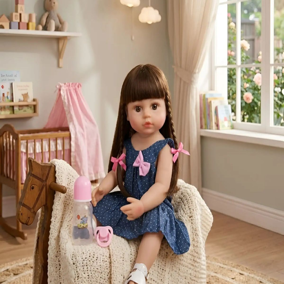GENERICO - Muñeca Bebé Realista con Cabello y Accesorios - Estilo Reborn Premium