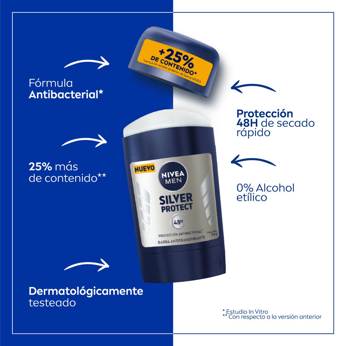 NIVEA - NIVEA MEN Antitranspirante Silver Protect en Barra