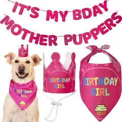 COREJOY - Pack Decoración Cumpleaños para perros rosa-S