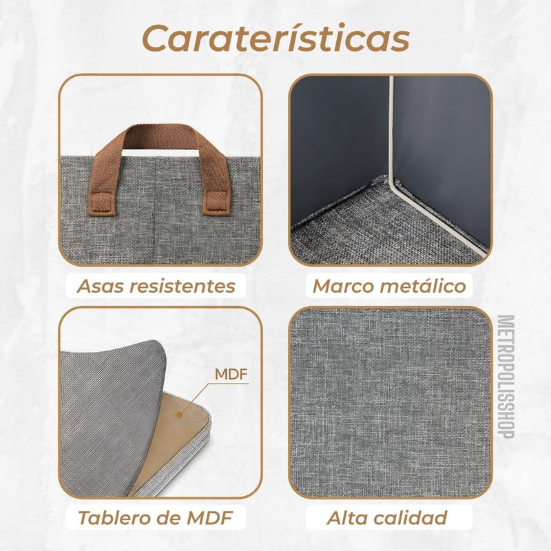 GENERICO - Caja Organizadora Plegable Apilable 47x28x20cm Gris Con Asa Pack de 3