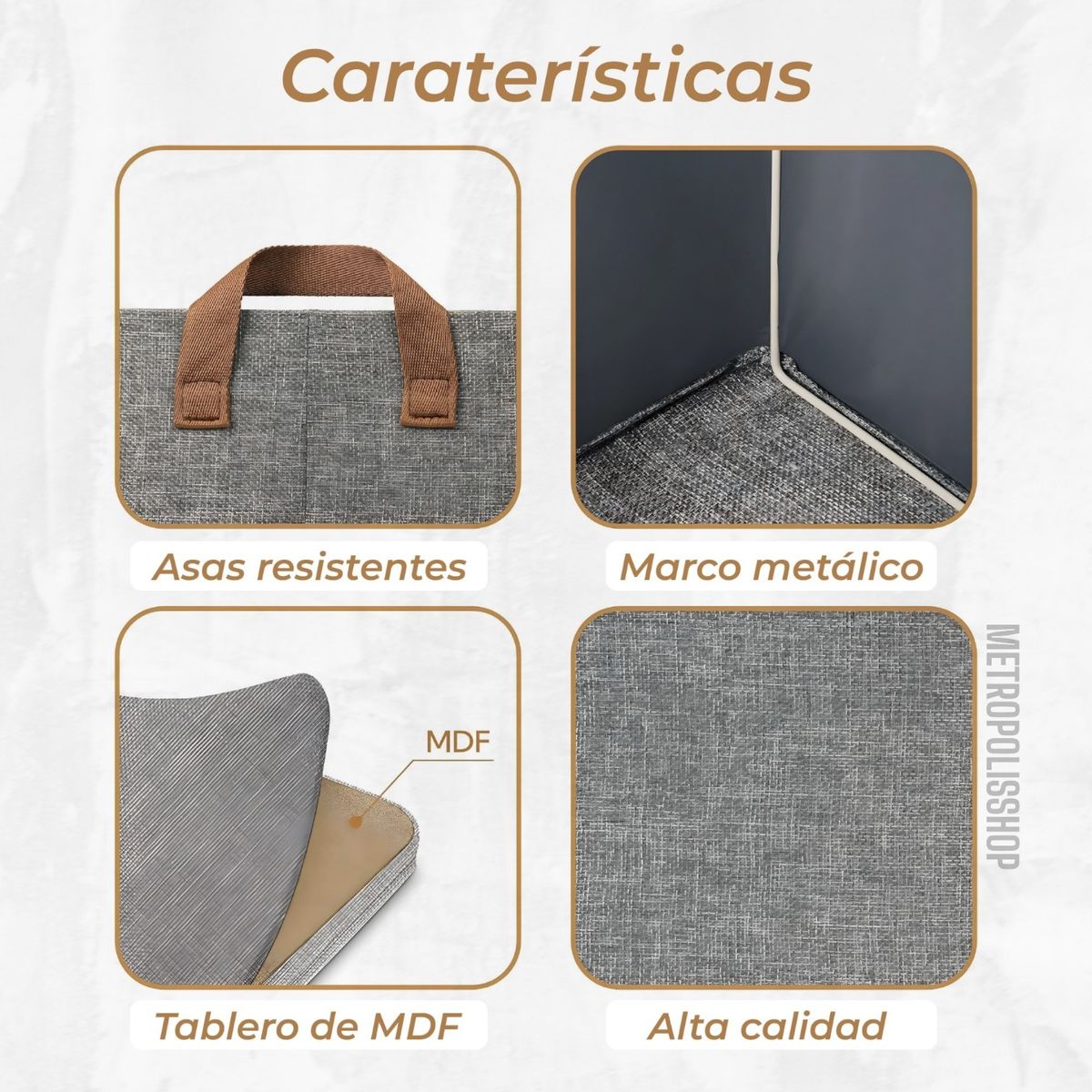 GENERICO - Caja Organizadora Plegable Apilable 47x28x20cm Gris Con Asa Pack de 3