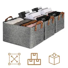 GENERICO - Caja Organizadora Plegable Apilable 47x28x20cm Gris Con Asa Pack de 3