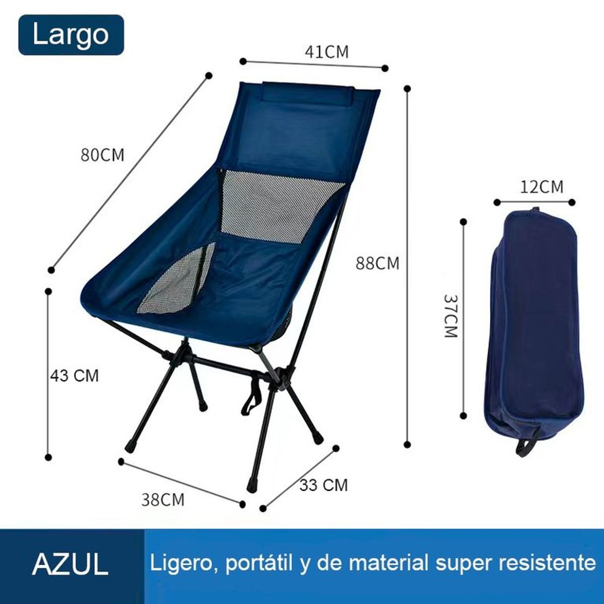 GENERICO - Silla Plegable Para Camping Azul