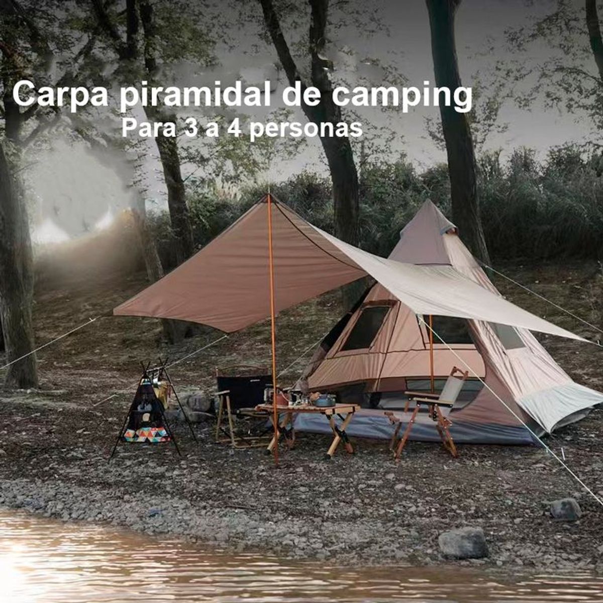 GENERICO - Carpa tipo pirámide con toldo para camping cafe