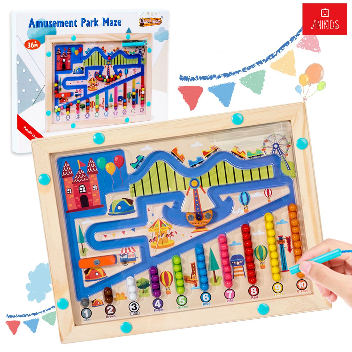 ANIKIDS - Juguete Montessori Madera Laberinto Magnético Niños Niñas