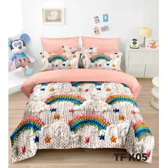 GENERICO - Cubrecama 5D QUILT 1.5 PLAZA TIERNOS ARCOIRIS DISEÑO INFANTIL TF