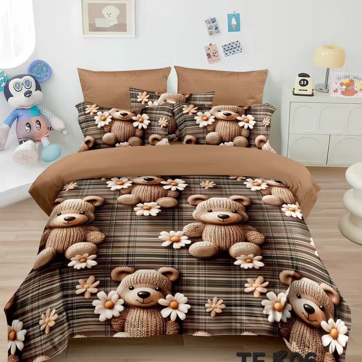 GENERICO - cubrecama 5D QUILT 1.5 PLAZA TIERNOS OSITO MARRON DISEÑO INFANTIL TF