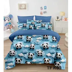 GENERICO - Cubrecama 5D QUILT 1.5 PLAZA OSITO PANDA AZUL DISEÑO INFANTIL TF