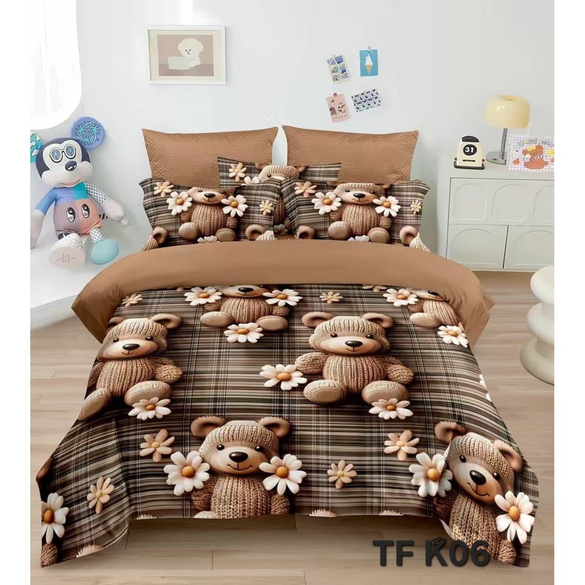 GENERICO - CUBRECAMA INFANTIL 5D 1.5 PLAZA QUILT MARRON OSO TF