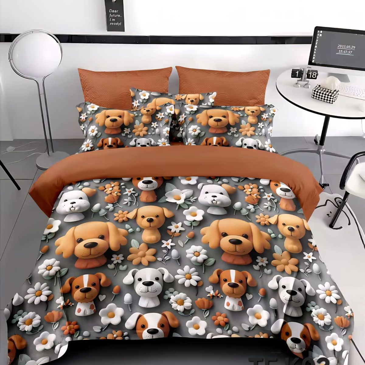 GENERICO - CUBRECAMA INFANTIL 5D 1.5 PLAZA QUILT MARRON PERRITO TF