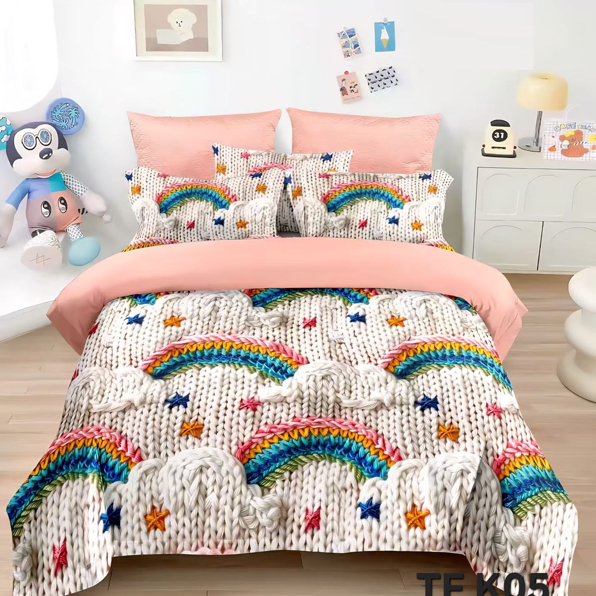 GENERICO - CUBRECAMA INFANTIL 5D 1.5 PLAZA QUILT TEJIDO ARCOIRIS TF