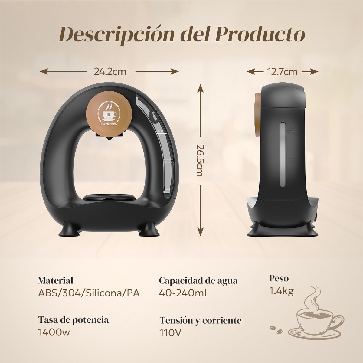 Cafetera Eléctrica Automática De Espresso Negro Metálico220v, marca EDWINAYY - Foto Principal