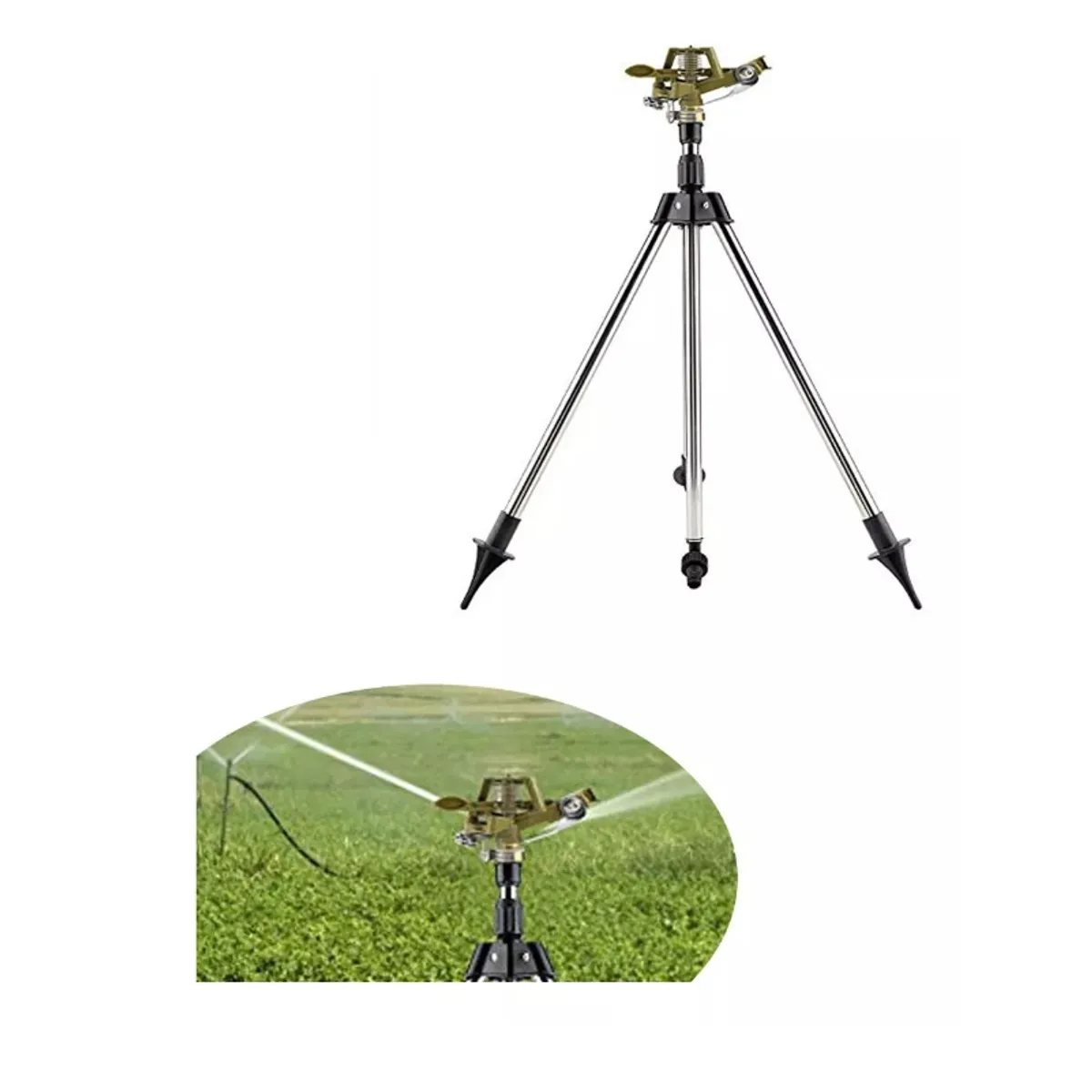 ATURE - 360° Aspersor Impacto Bronce Con Trípode Aluminio Para Riego