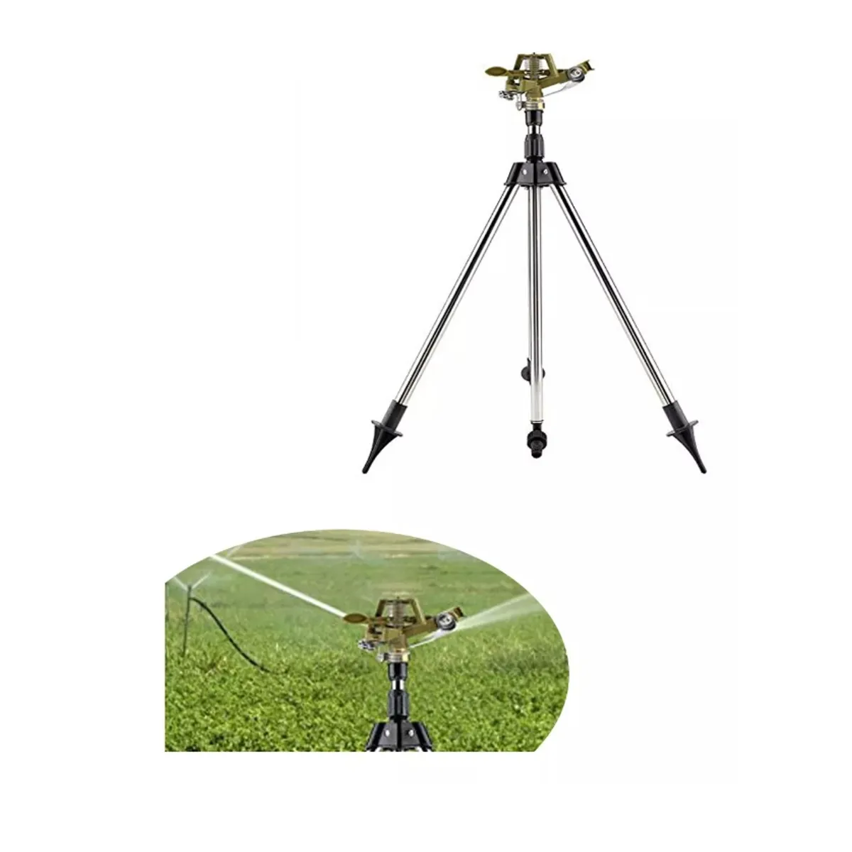 ATURE - 360° Aspersor Impacto Bronce Con Trípode Aluminio Para Riego