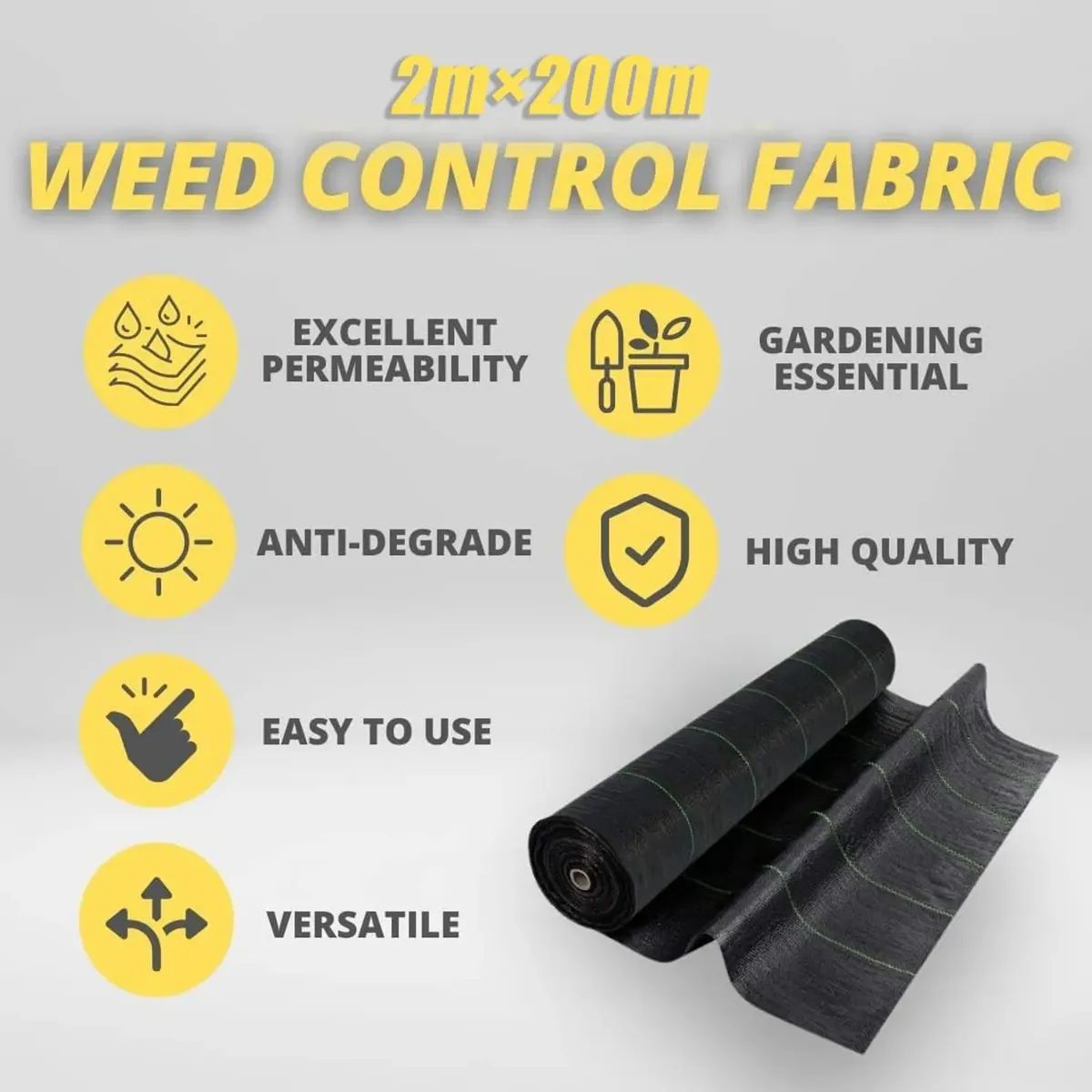 GENERICO - Malla Antihierbas Jardin 2x100M Tela Geotextil Para Control Maleza Rotura y Estabilizada Contra UV