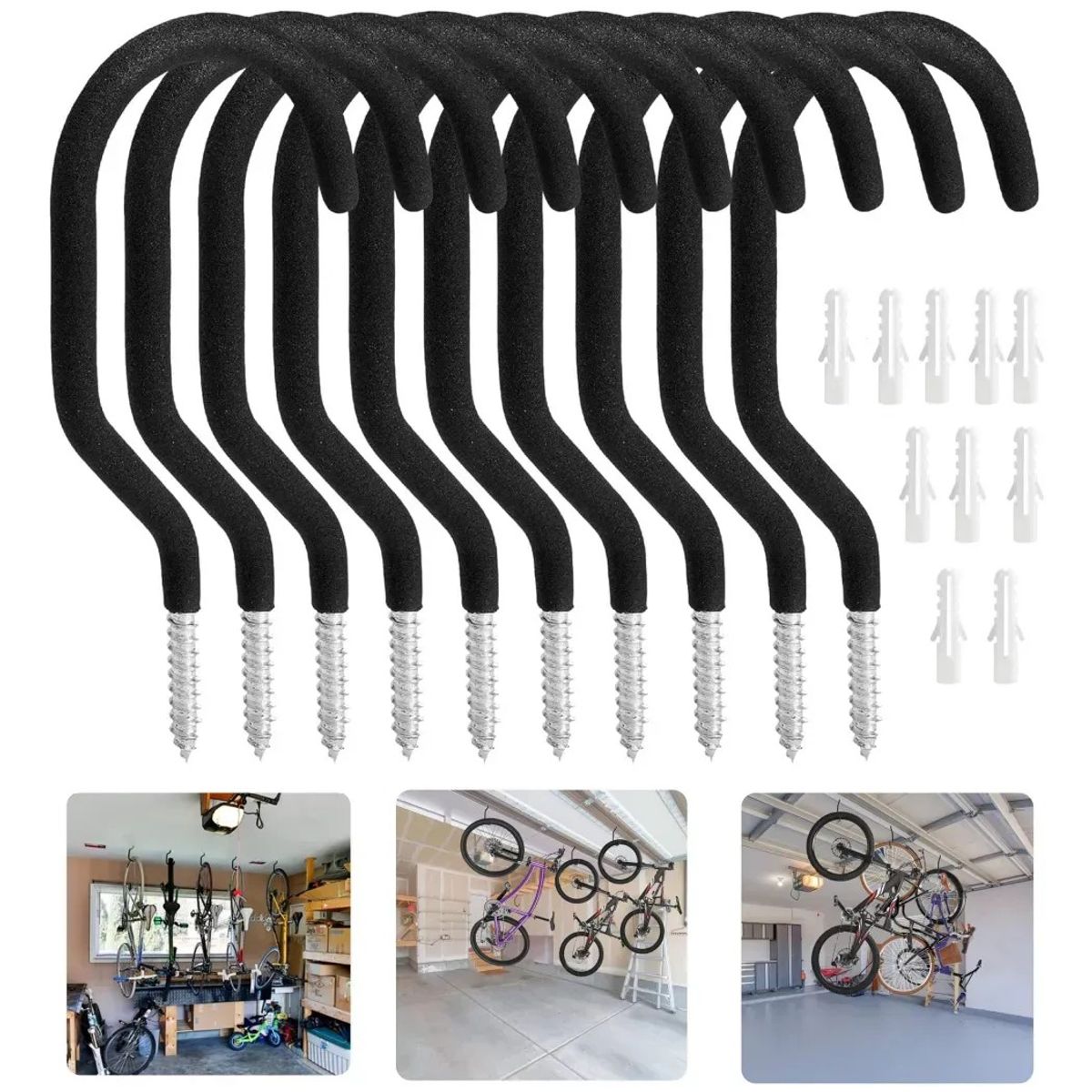 KUANGYE - 10pcs Negro Ganchos Para Colgar Bicicletas 15x7cm Metal