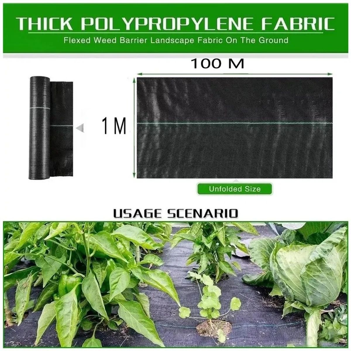 GENERICO - Rollo de Malla Antimaleza 100m x 1m de Ancho Negro