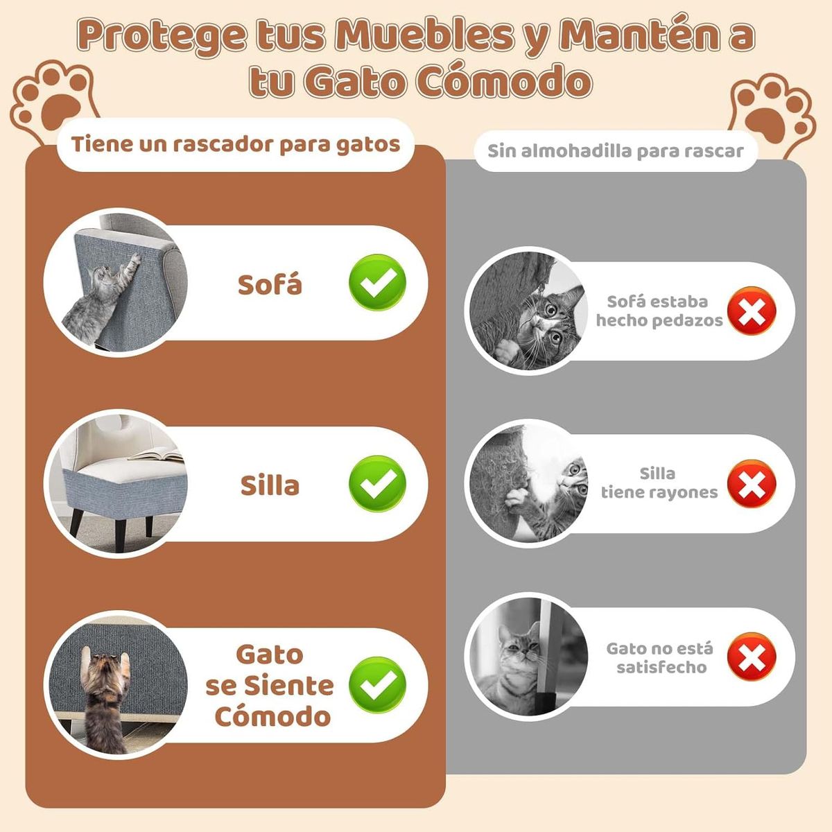 KUANGYE - Autoadhesivoa Rascador De Gatos Sillon P/esquina Y Pared 3 m