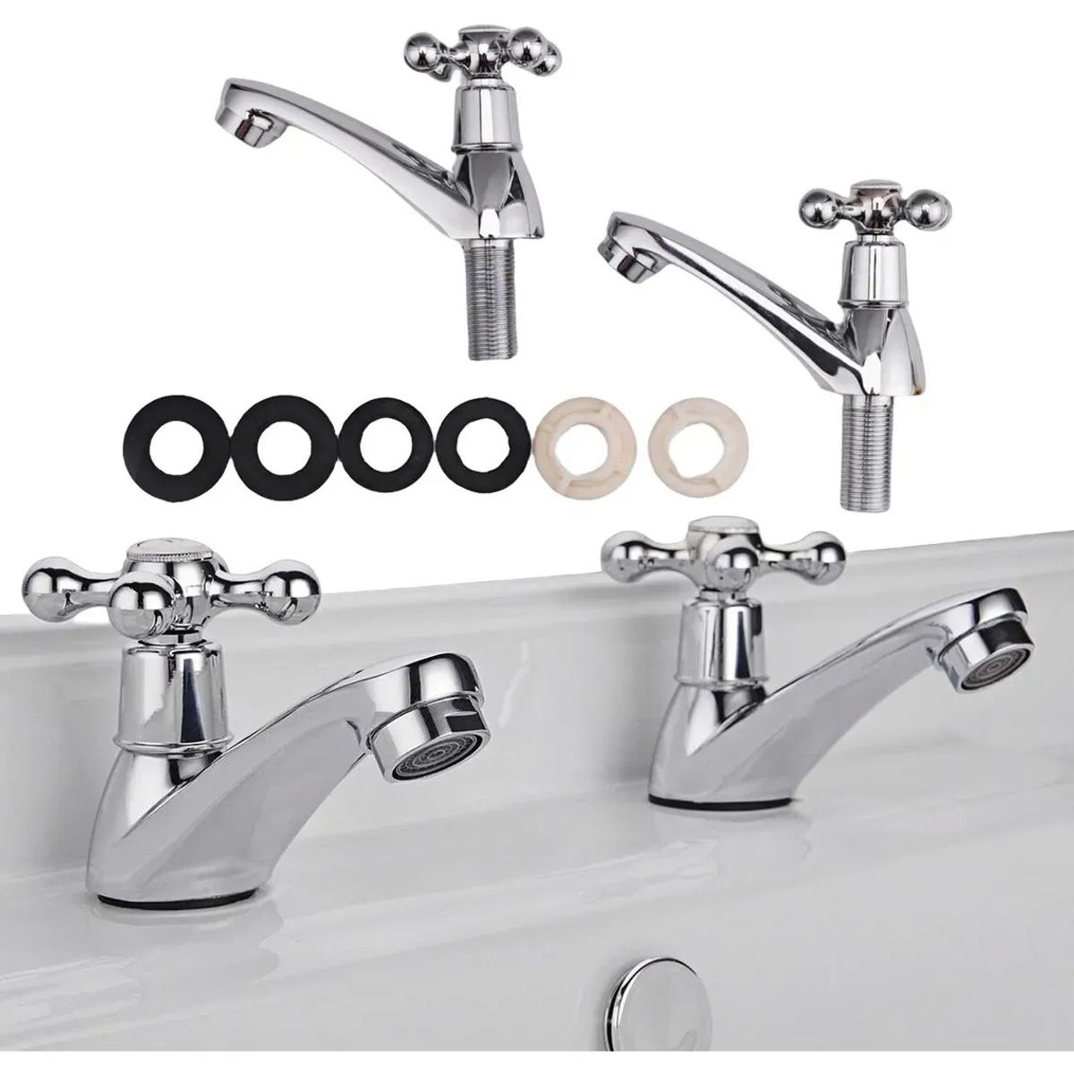 KUANGYE - Llave Lavamanos Lavatorio Set De 2 Con Accesorios