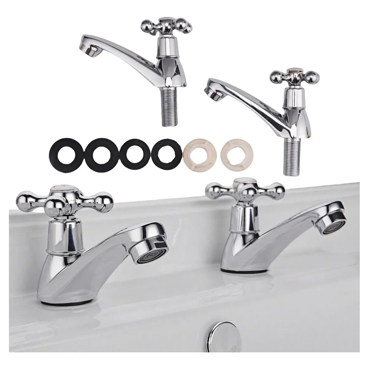 KUANGYE - Llave Lavamanos Lavatorio Set De 2 Con Accesorios